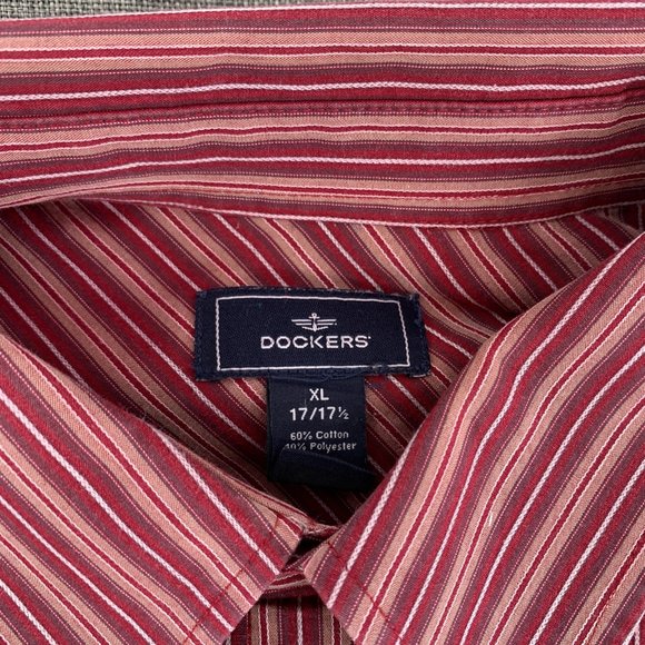 Vintage Men's Dockers Red Striped XL Button Down Shirt Cotton Long Sleeve - Picture 3 of 10